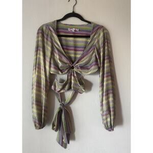 Urban Outfitters Kary Top Women’s Size Small Keyhole Tie Bag Zig Zag Shimmer